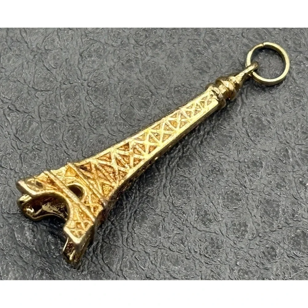 Vintage Vermeil Sterling Silver Eiffel Tower Charm Pendant Paris Travel Souvenir